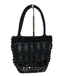 Sasha Black Beaded Handbag Purse Formal Evening Bag Two Handles Mesh Lined Zip